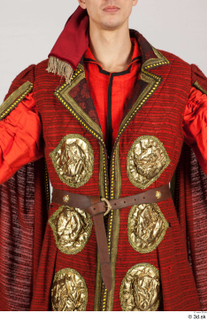  Photos Medieval Knight in cloth armor 4 17th century Historical clothing red gold jacket with decoration upper body 0001.jpg